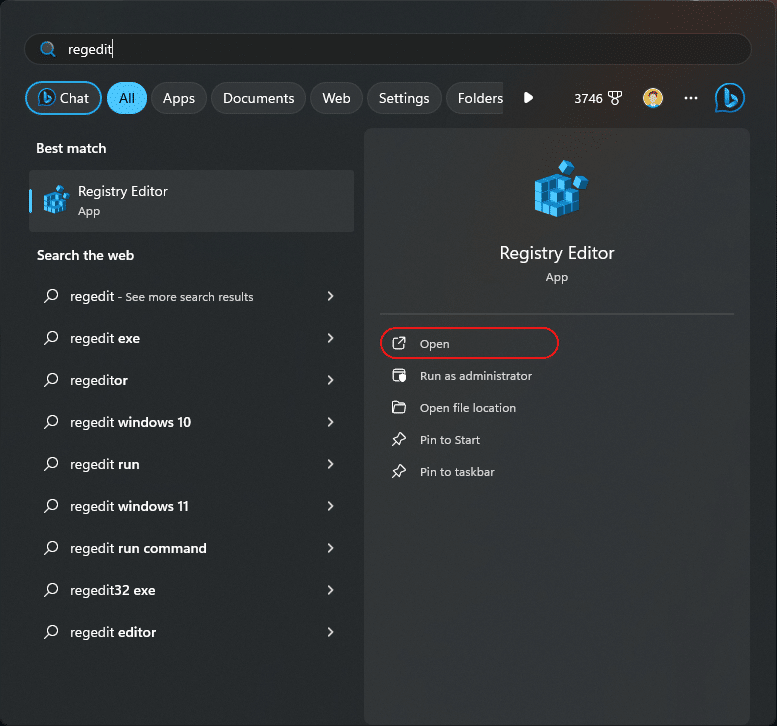 Start Menu - Open Registry